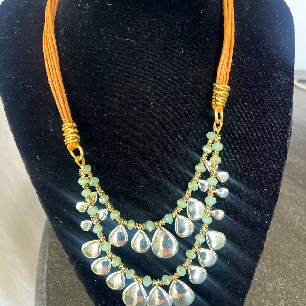 Euc Vintage St. Thomas Brown Strand Necklace Silver Teardrop Western Flare
